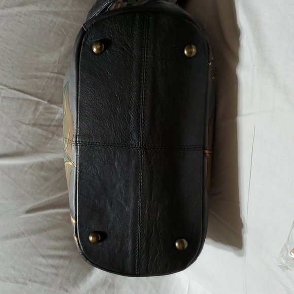 Anuschka Grey handpainted rose animal print safari hobo shoulder bag nwot - Picture 7 of 16